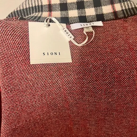 NWT Sioni Womens Black Red Cream Plaid Jacket Sweater Sz M Long Sleeve - Picture 8 of 8